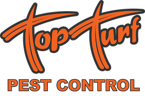 Top Turf logo with pest control wordmark white R